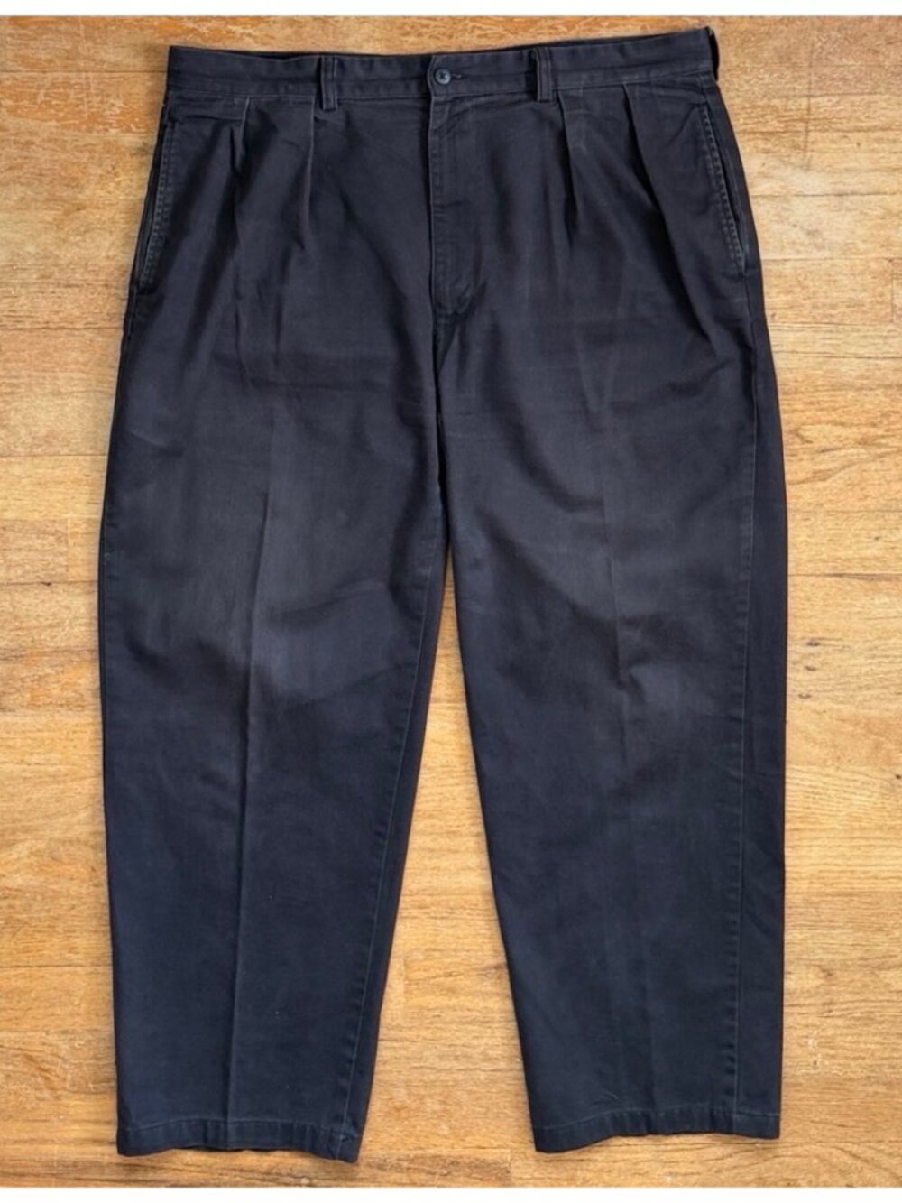 Vintage Mens Polo Ralph Lauren Faded Black Chinos 38x30 Pleated Cotton Pants
